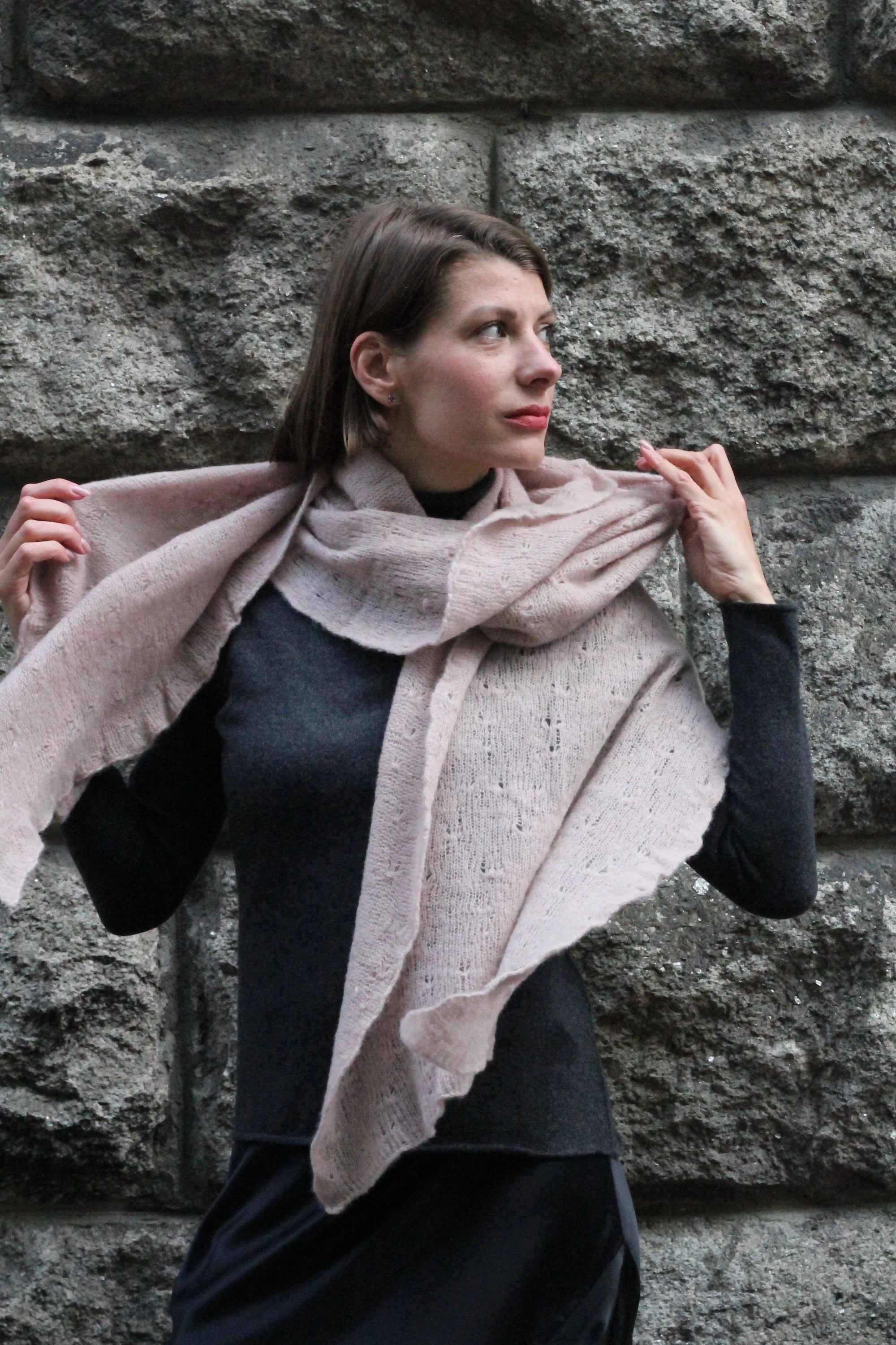 Lace texture luxury cashmere knit scarf in beige