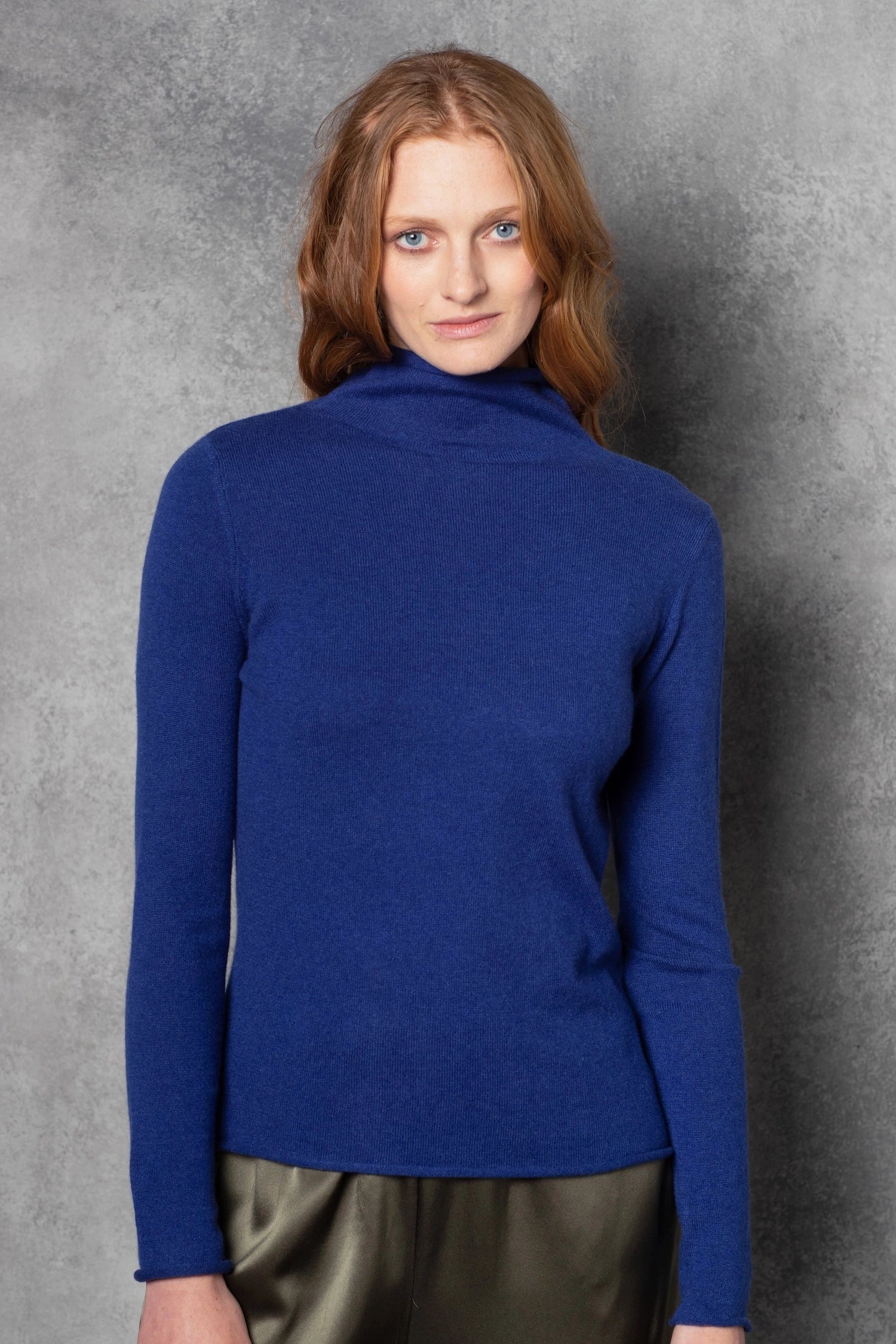 luxury cashmere turtleneck sweater in bright blue