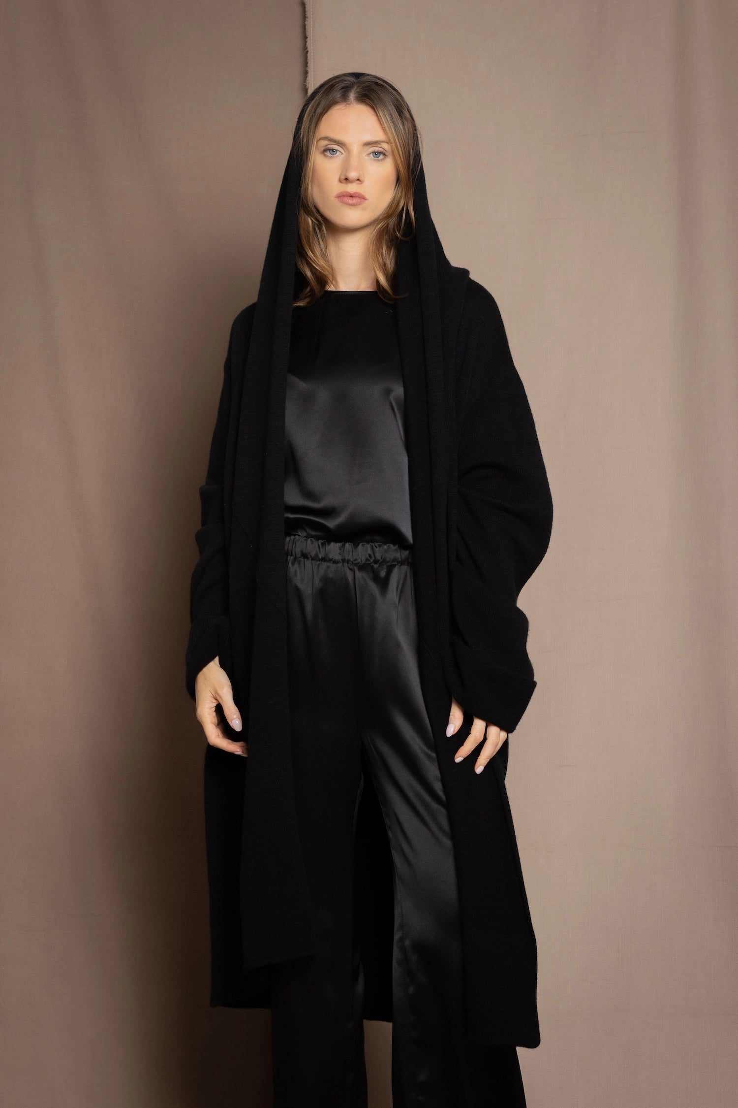 luxury oversized cashmere coat in black