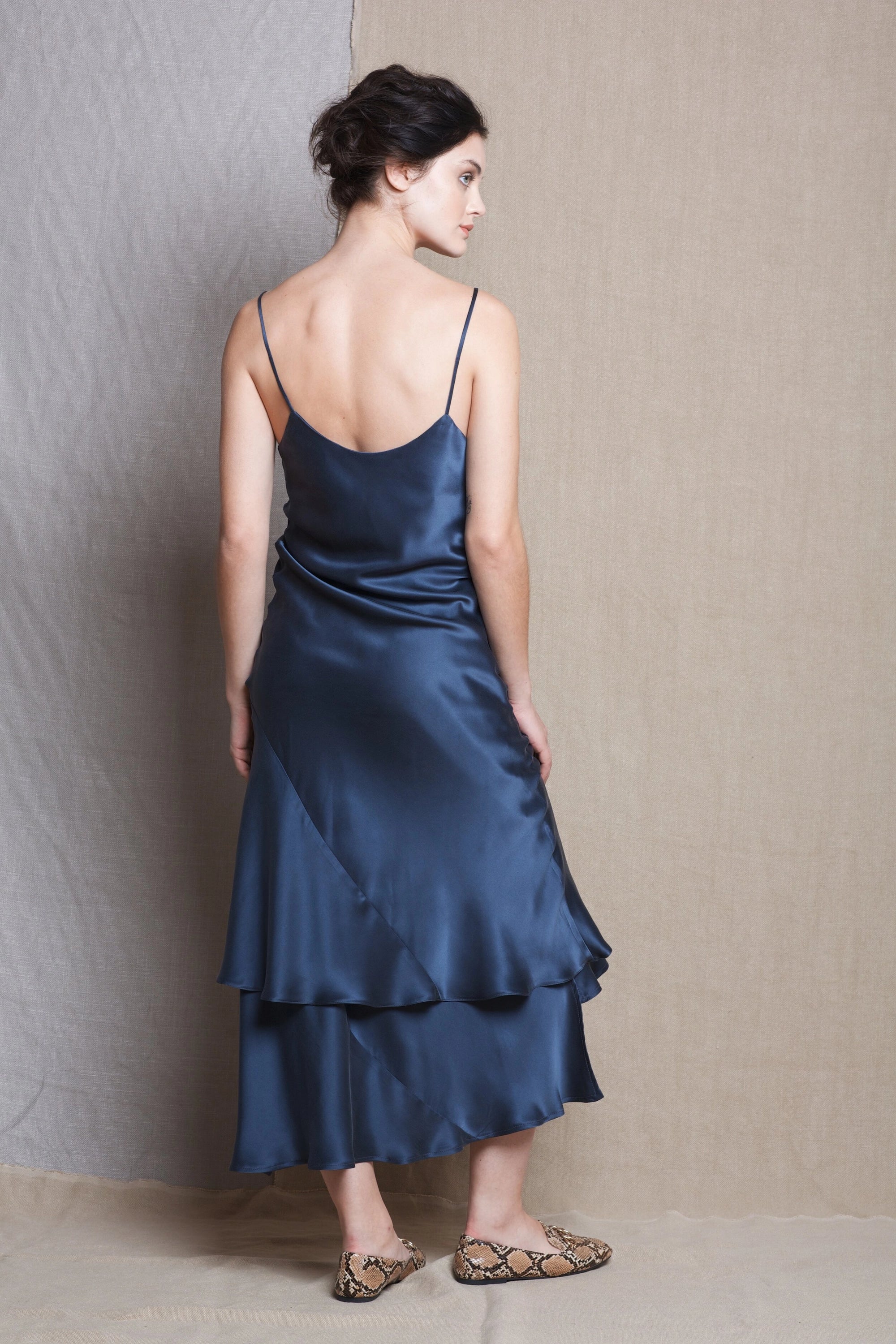 Luxury Silk Slip Dress in Navy Blue