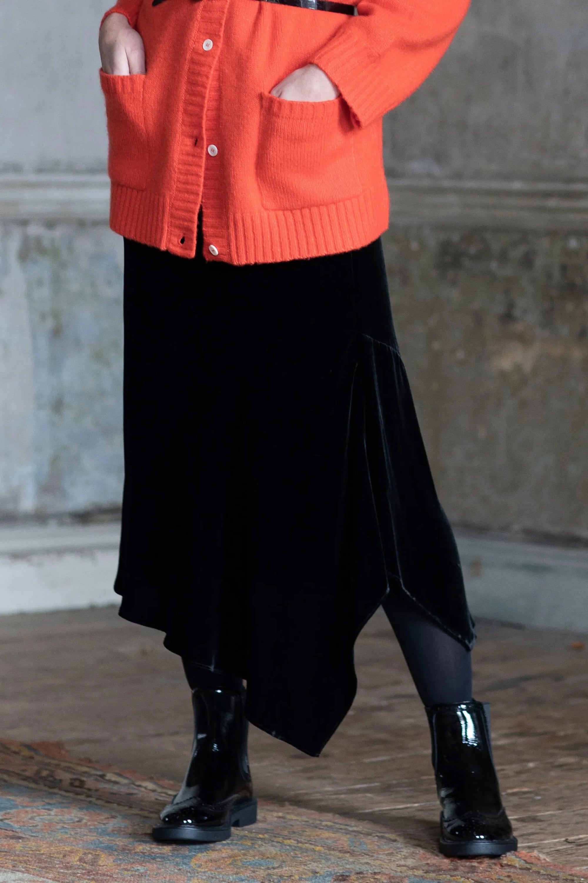 Luxury Silk Velvet Skirt in Black