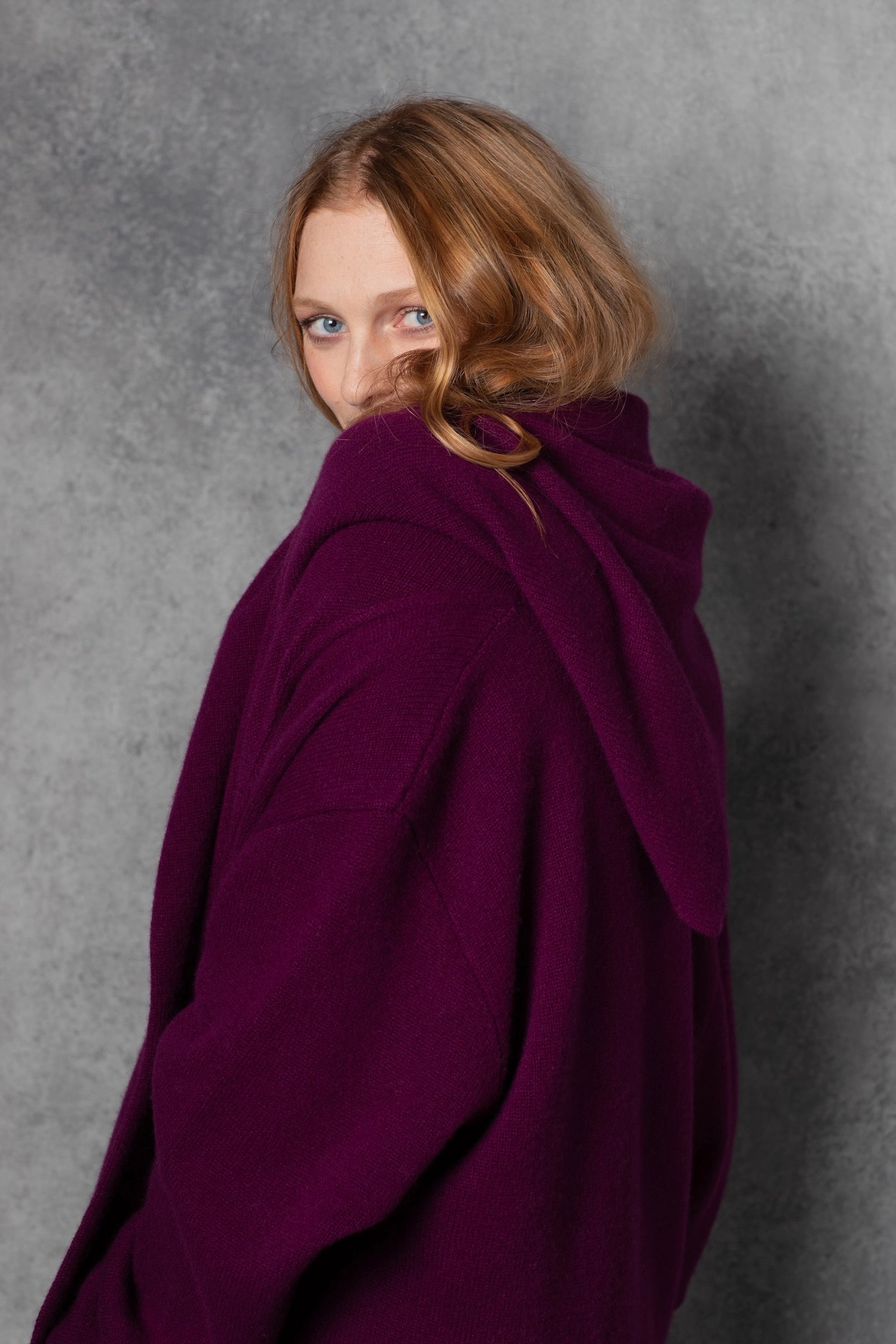 oversized cashmere cardigan coat in berry