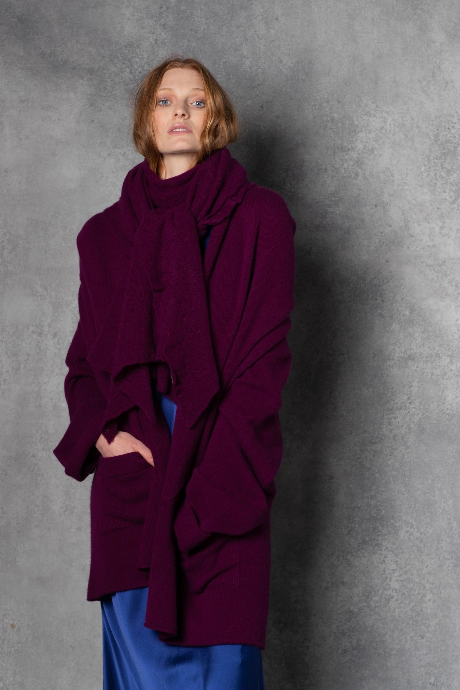 oversized cashmere cardigan coat in berry
