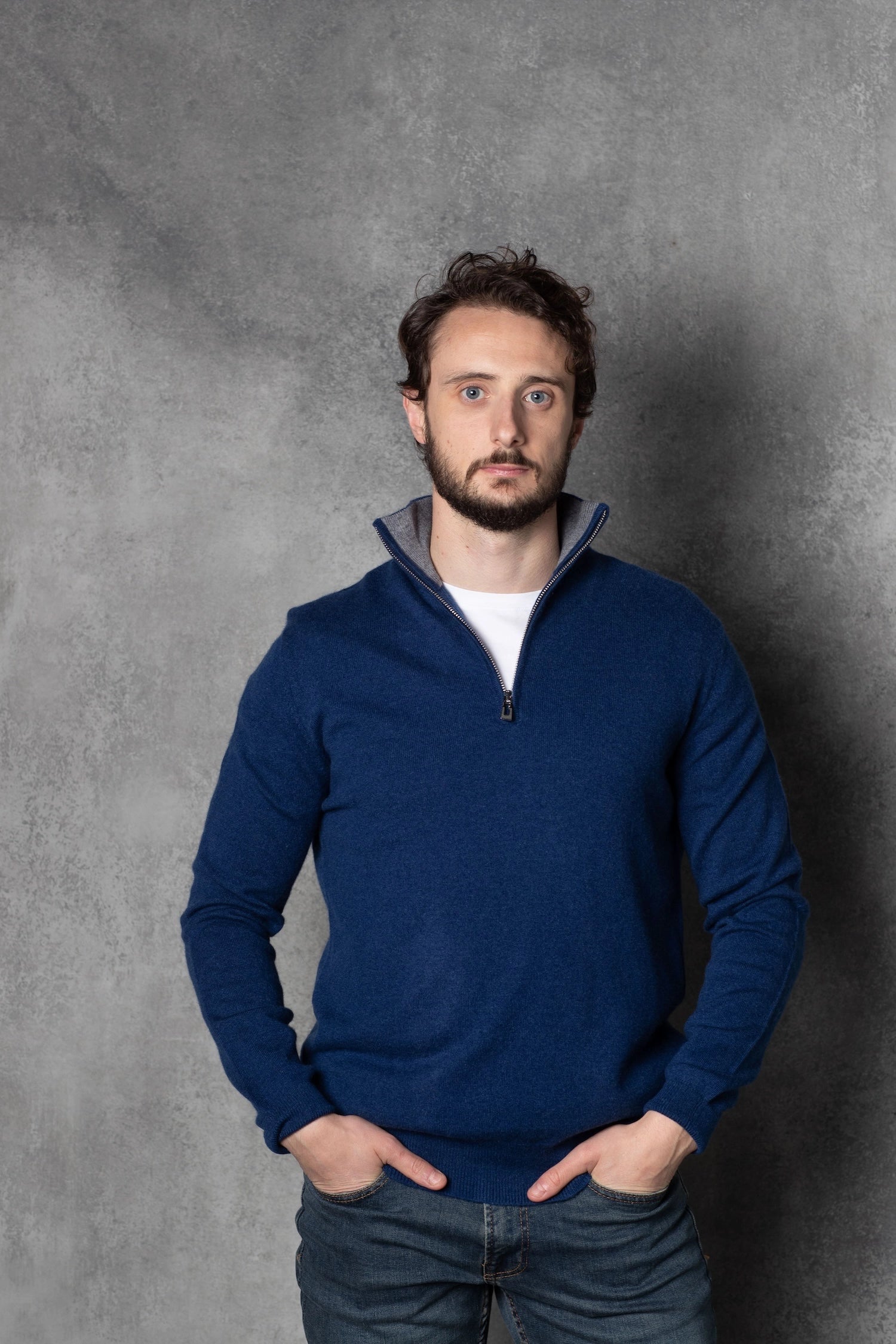 Men's zip top up cashmere sweater