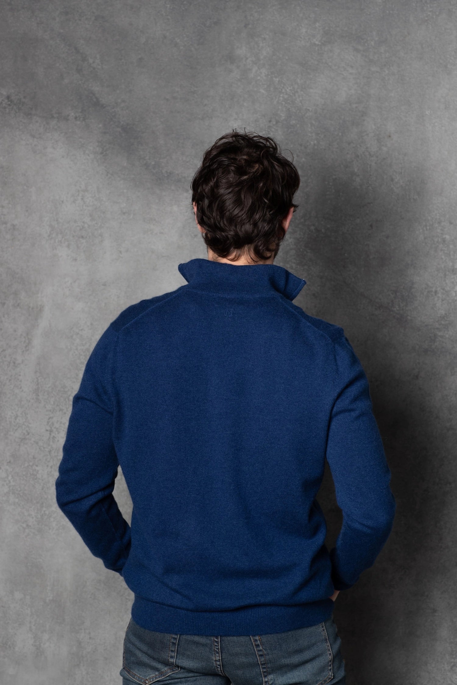 Men's Zip Cashmere Sweater in Blue