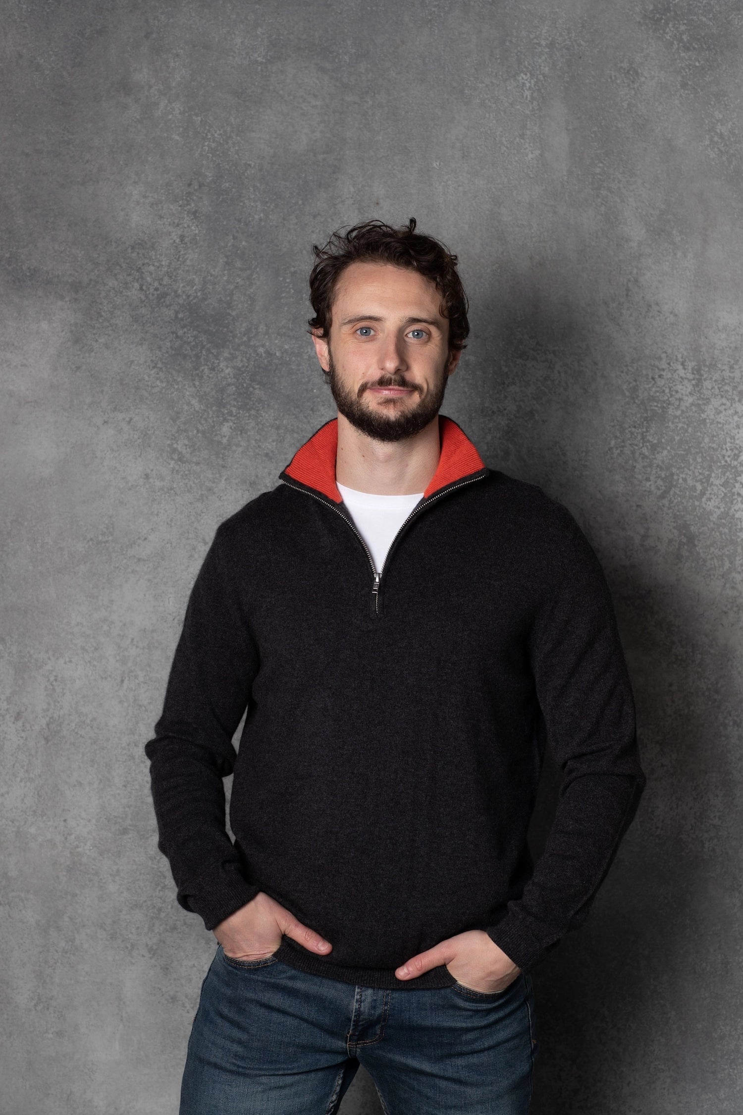 Men's zip top up cashmere sweater