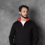 Men's Zip Cashmere Sweater in Charcoal