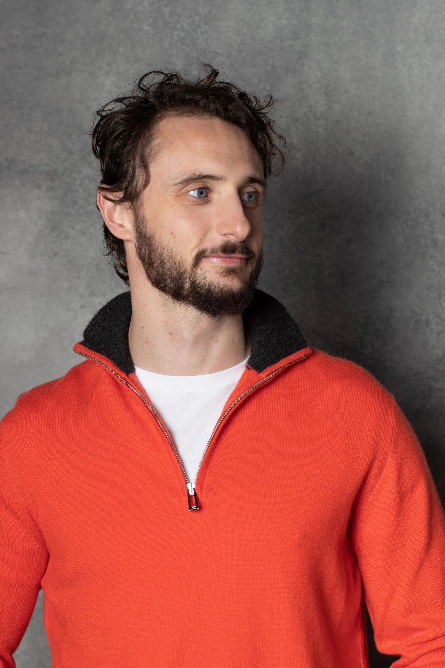 Men's Zip Cashmere Sweater in Orange