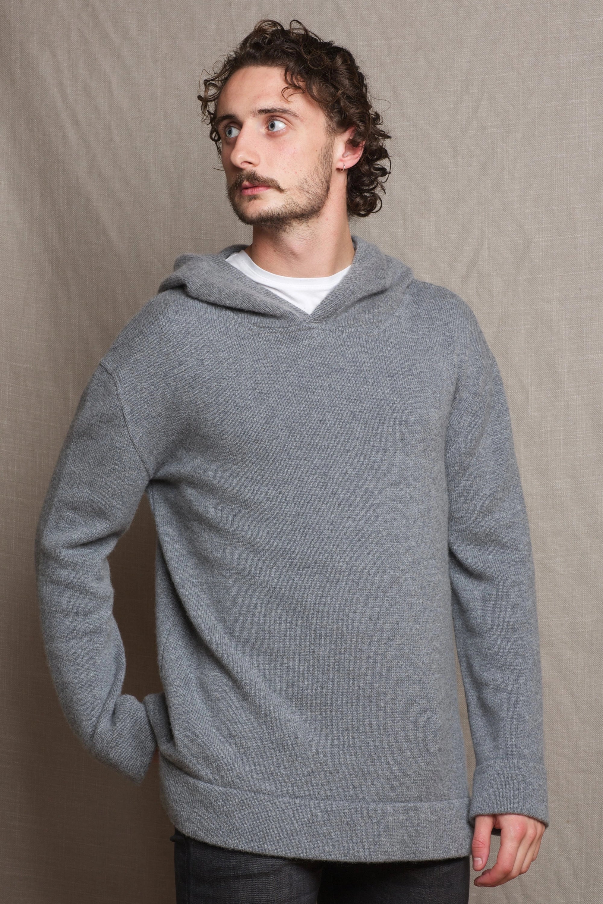 Men's Cashmere Hoodie Sweater Grey-Madigan Cashmere