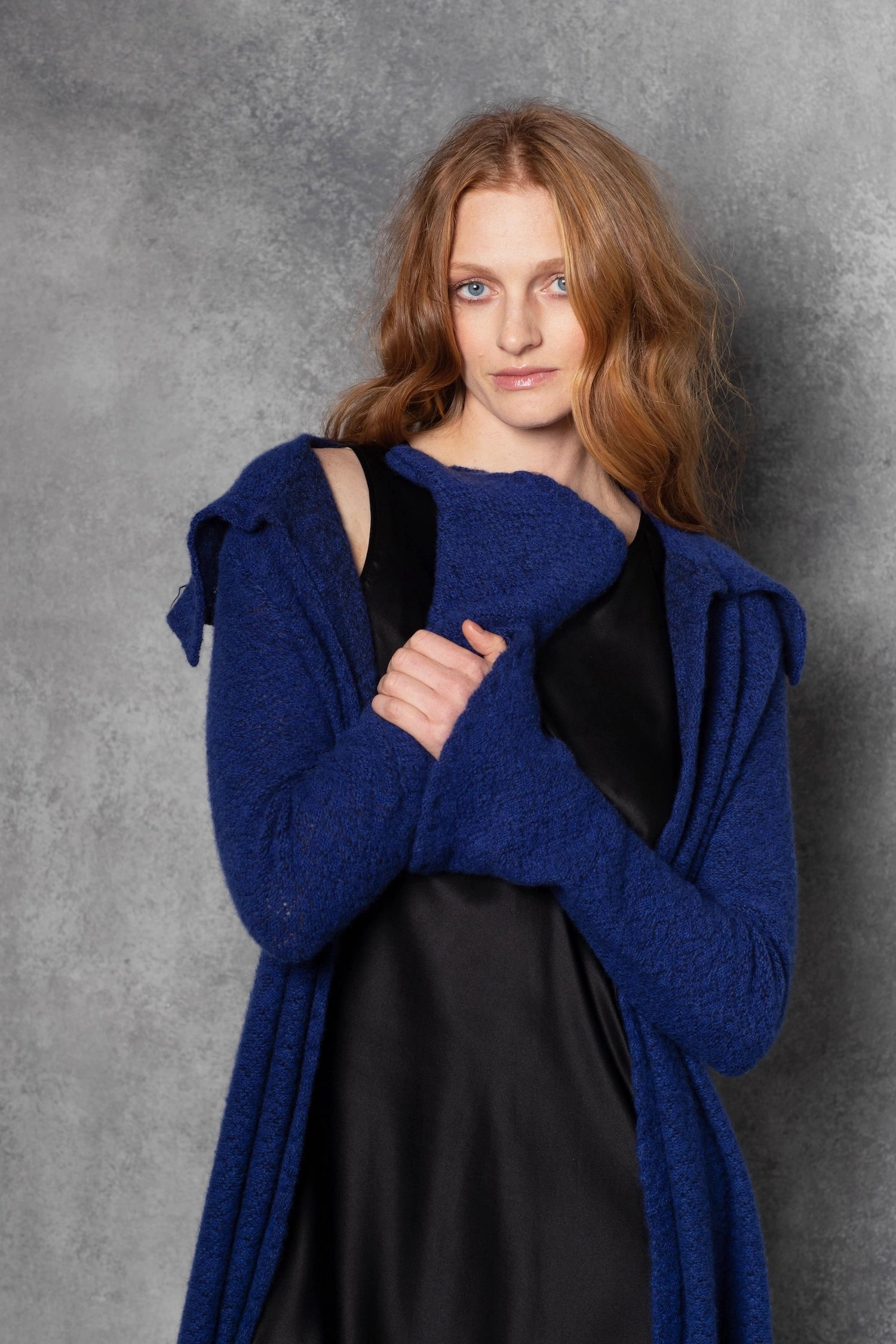 Cashmere Lace Long Cardigan in bright blue
