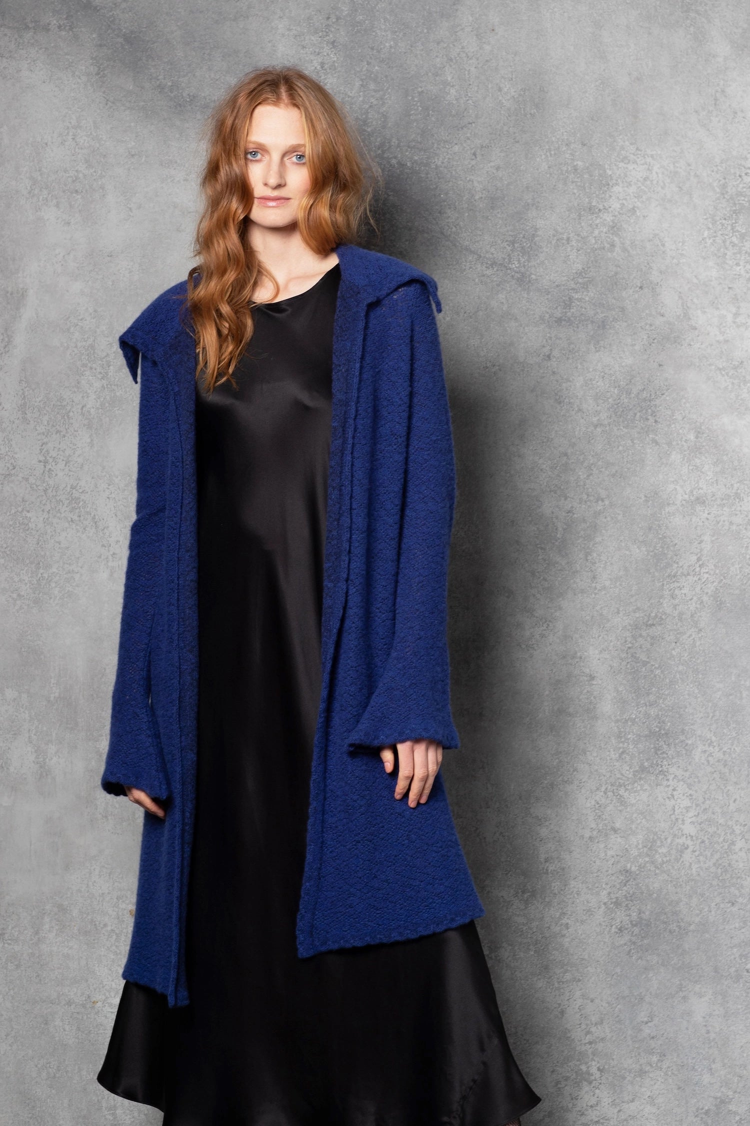 Cashmere Lace Long Cardigan in bright blue