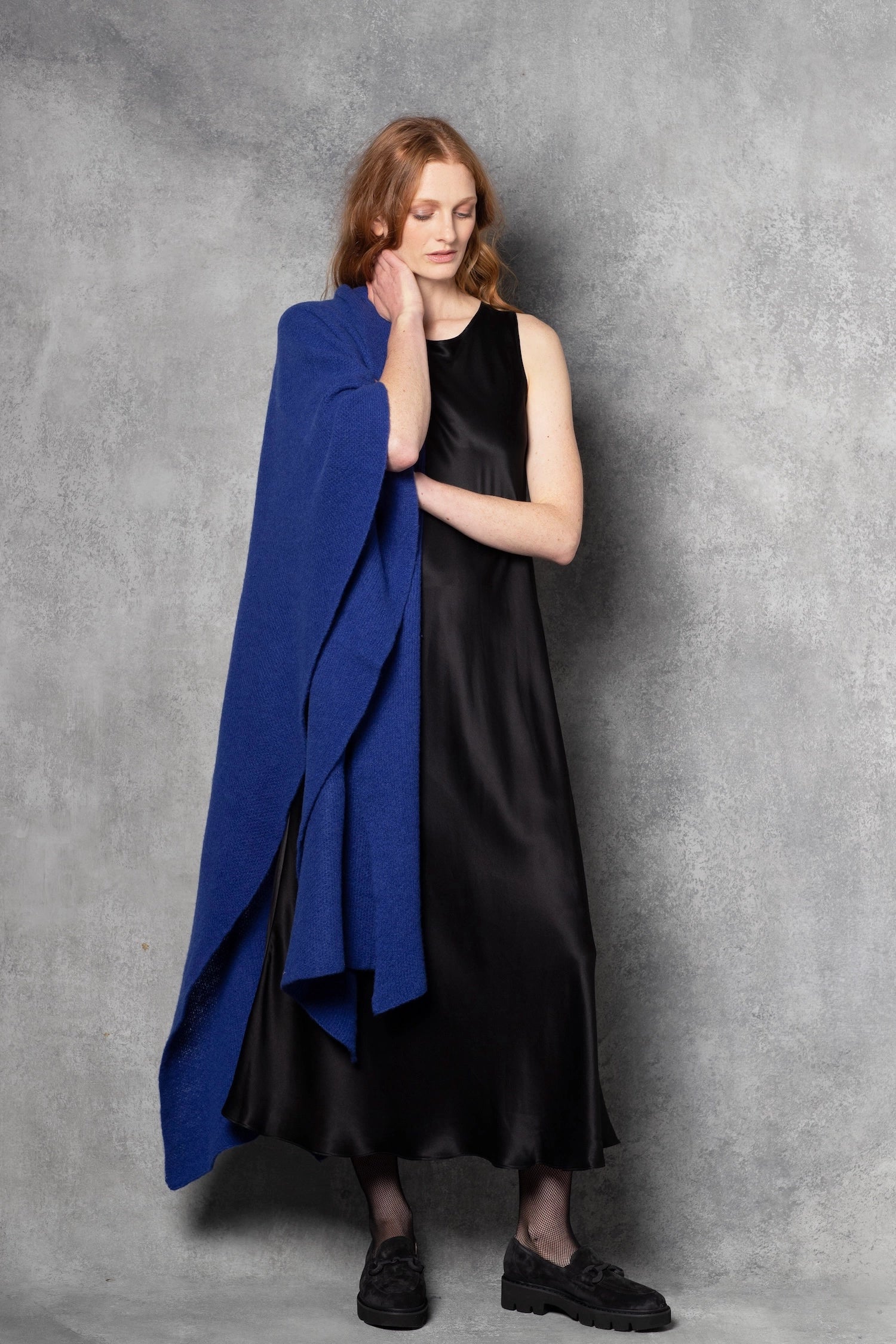 luxury large cashmere wrap in bright blue