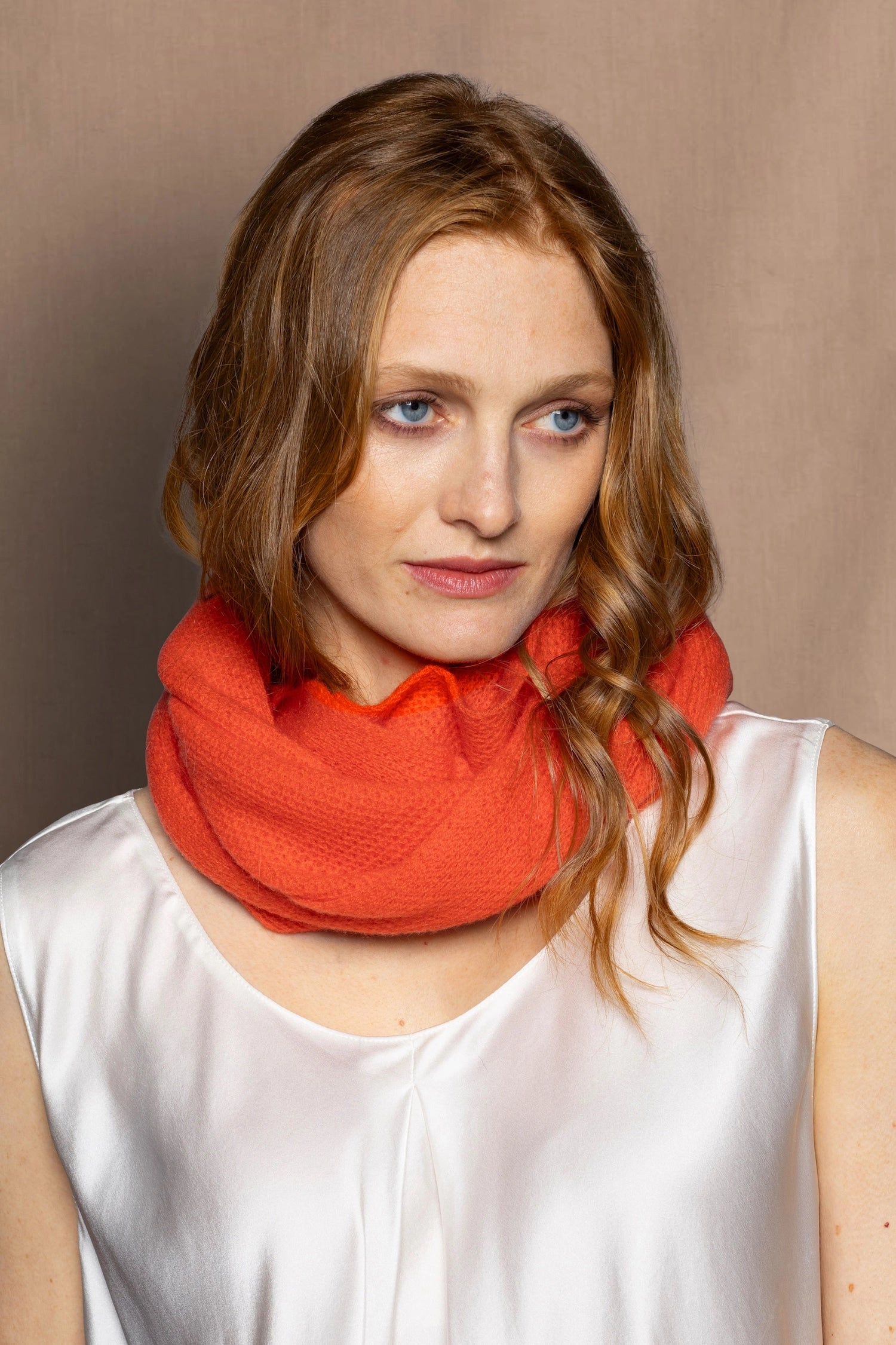 cashmere snood infinity scarf in bright orange