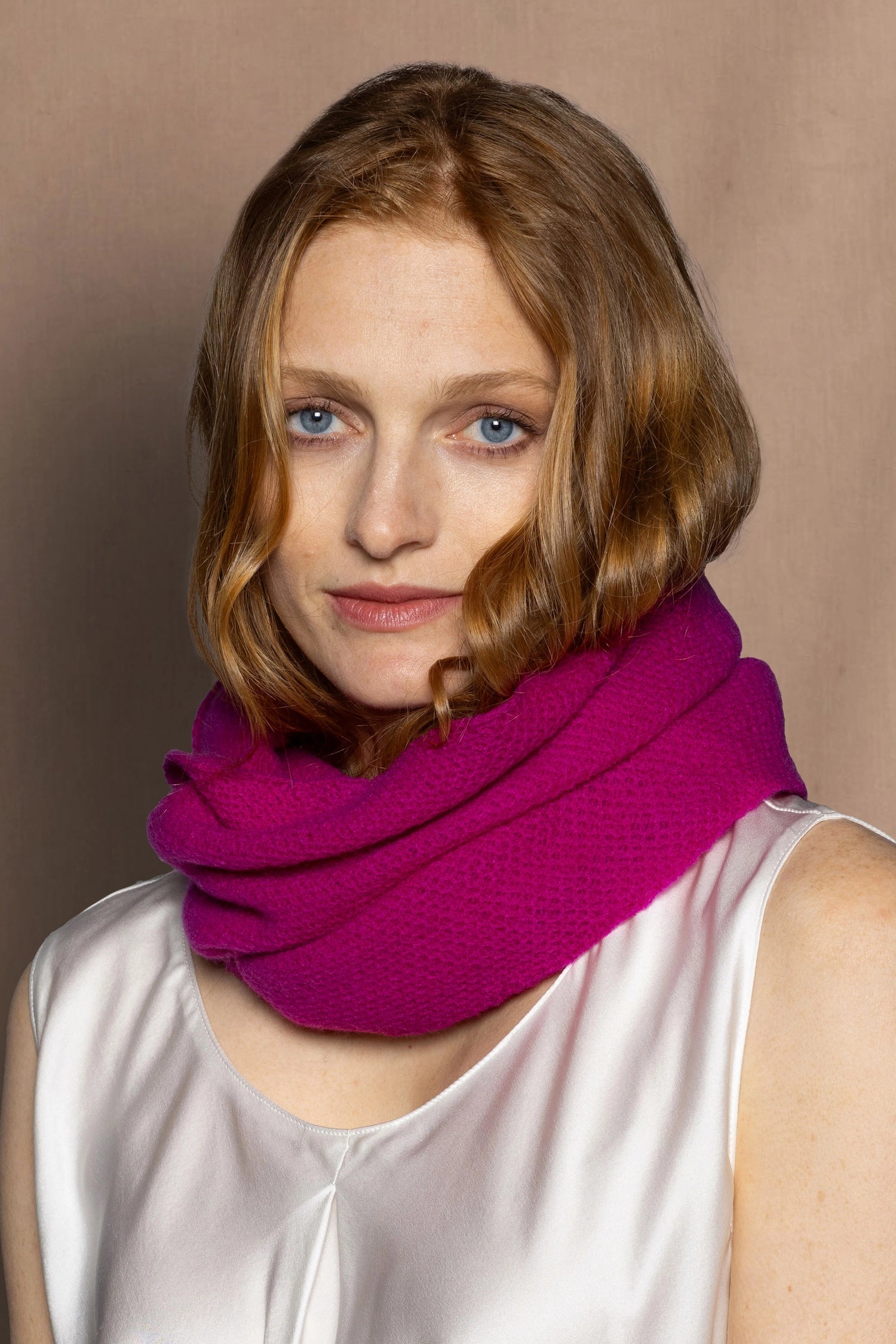 luxury cashmere snood infinity scarf in hot pink