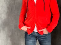 Men's luxury cashmere hoodie sweater in bright orange video