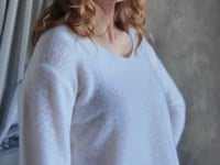 Video of Lace Cashmere V Neck Sweater in White