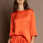 luxury pure silk long sleeve top in orange