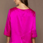 luxury pure silk long sleeve top in hot pink