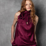 Luxury Silk Bow Halter Top in wine colour