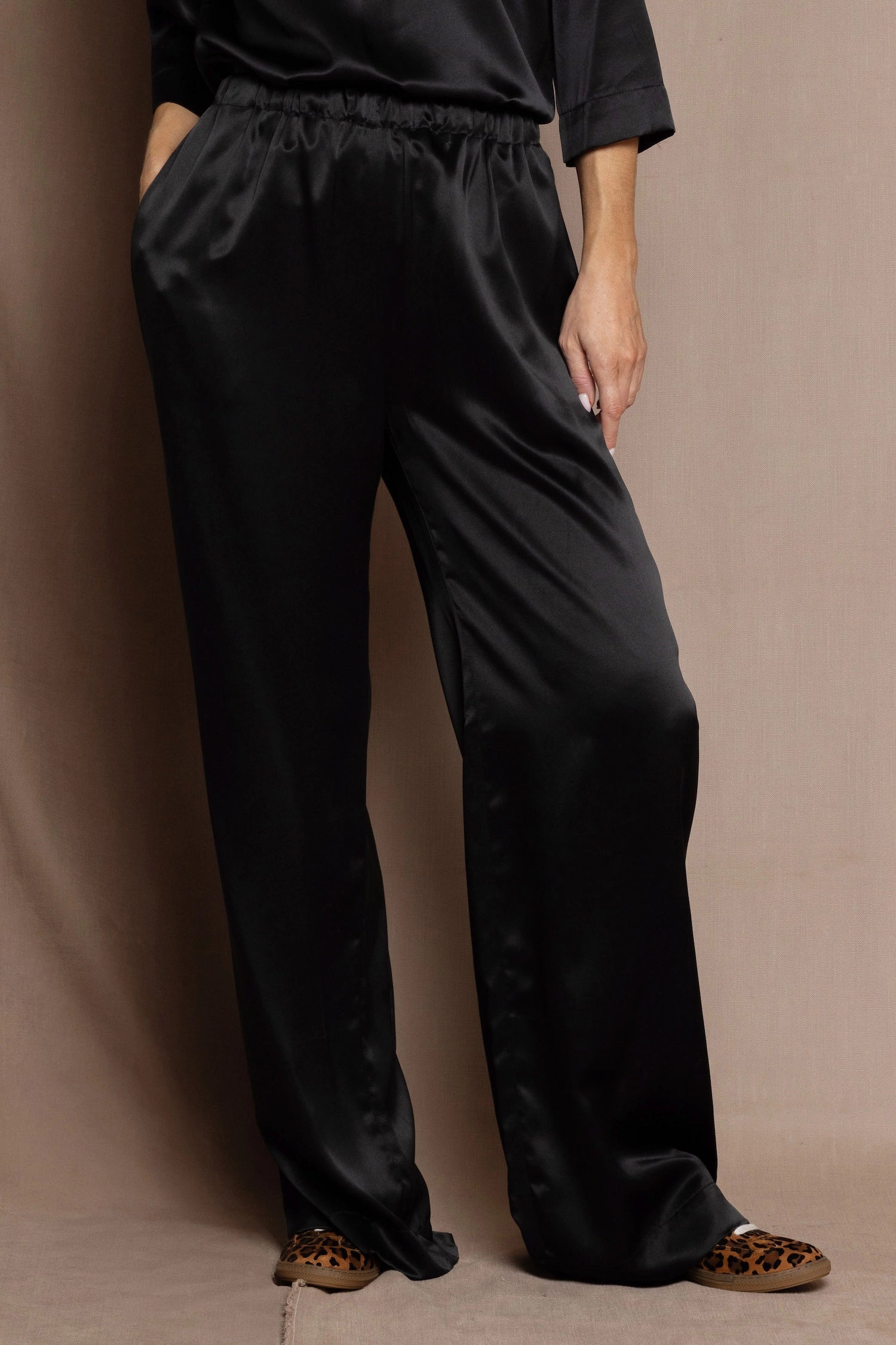 black silk pants