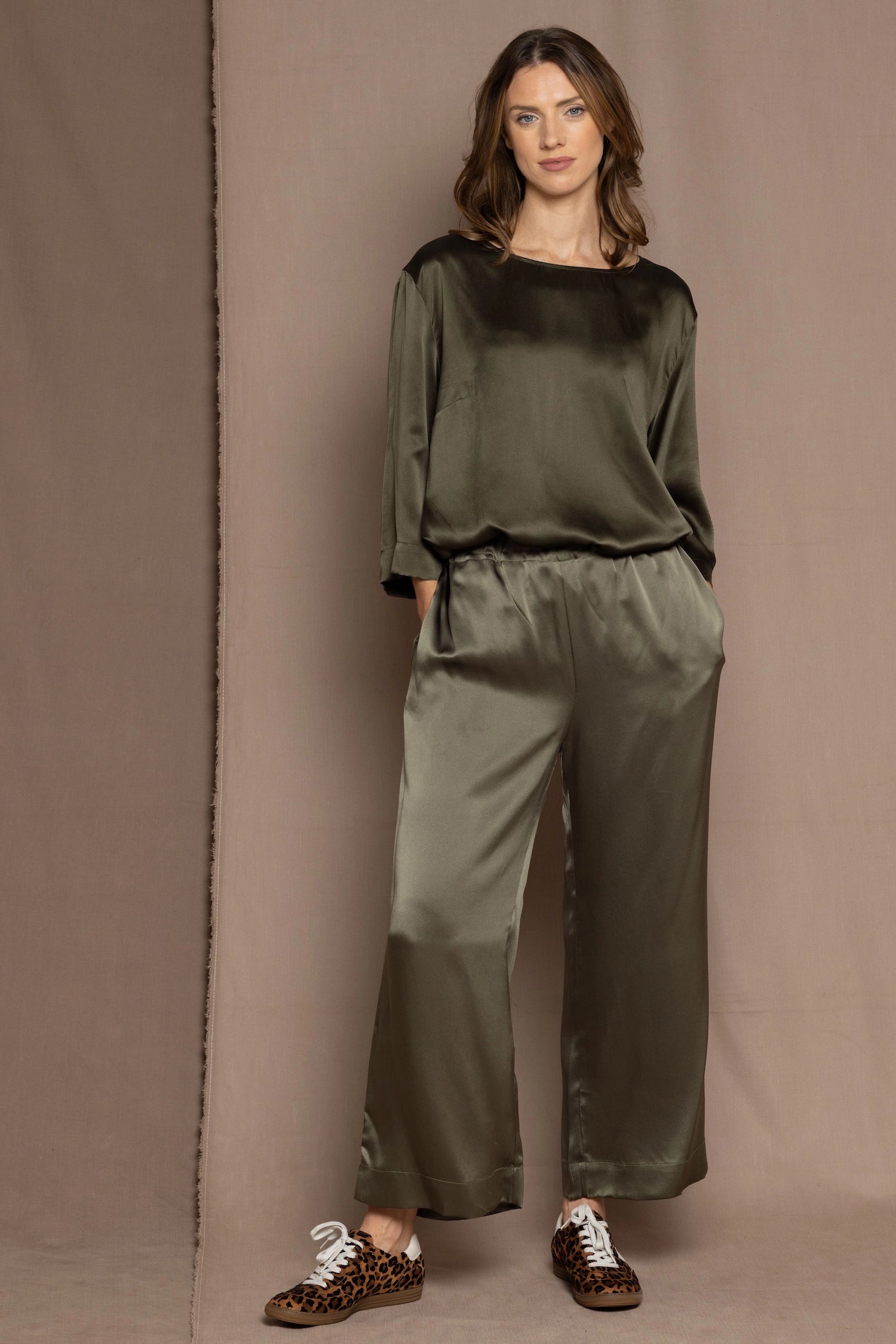 Pure 100% Silk Trousers in Green