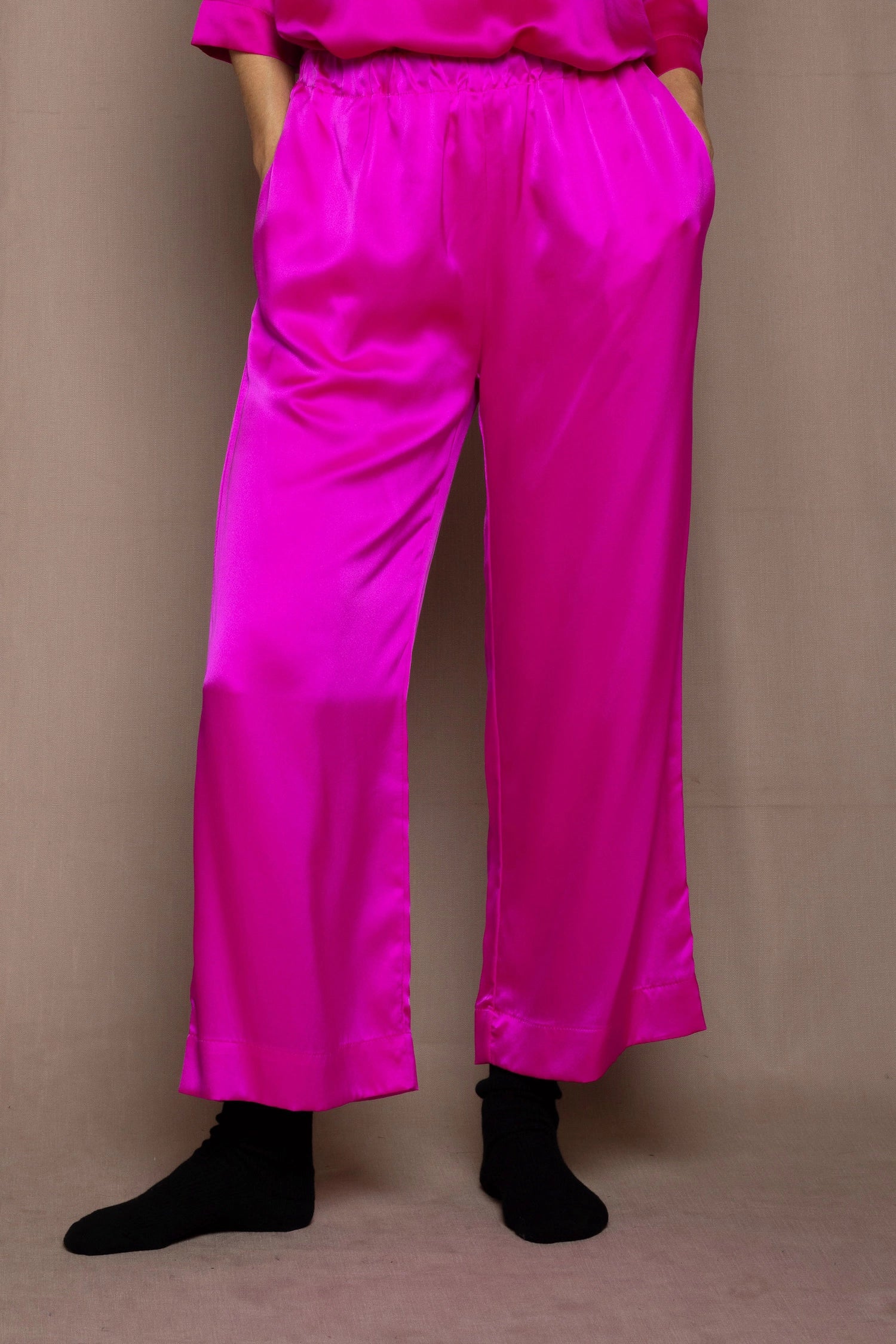 Pure 100% Silk Trousers in Bright Pink