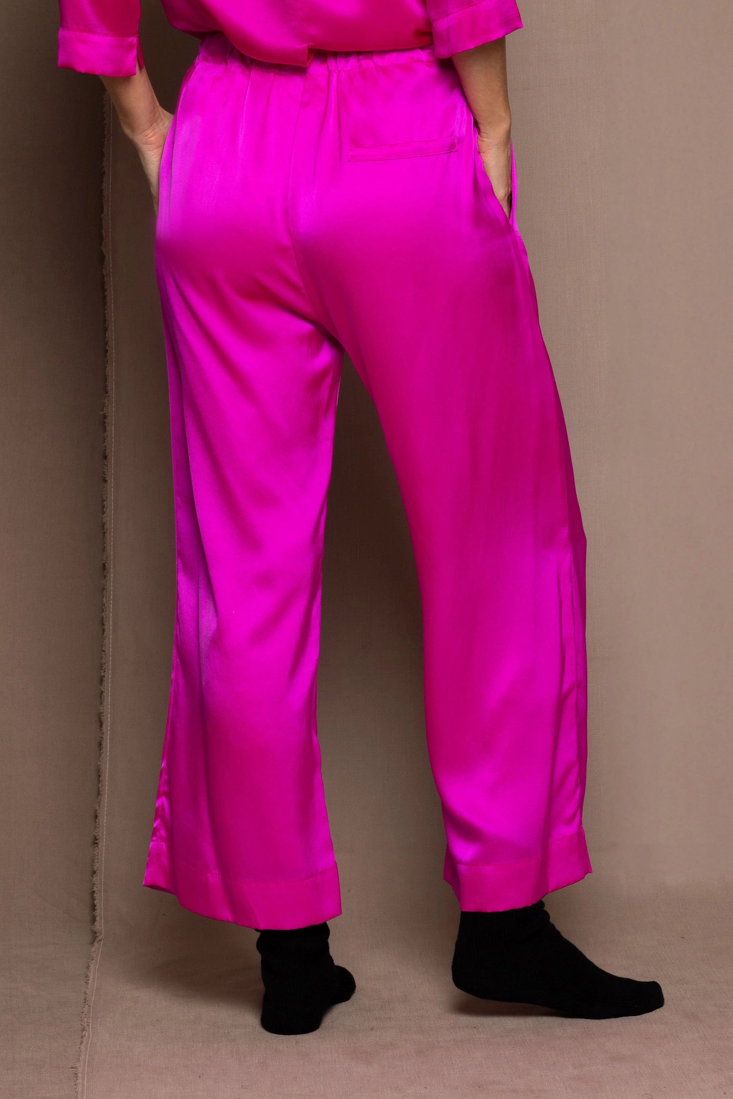 Pure 100% Silk Trousers in Bright Pink