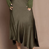 green silk skirt