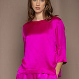 luxury pure silk long sleeve top in hot pink