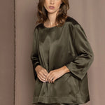 luxury pure silk long sleeve top in green