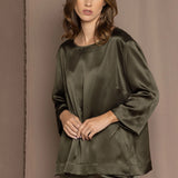 luxury pure silk long sleeve top in green