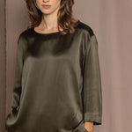 luxury pure silk long sleeve top in green