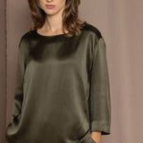 luxury pure silk long sleeve top in green