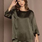 luxury pure silk long sleeve top in green