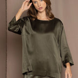 luxury pure silk long sleeve top in green