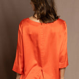 luxury pure silk long sleeve top in orange