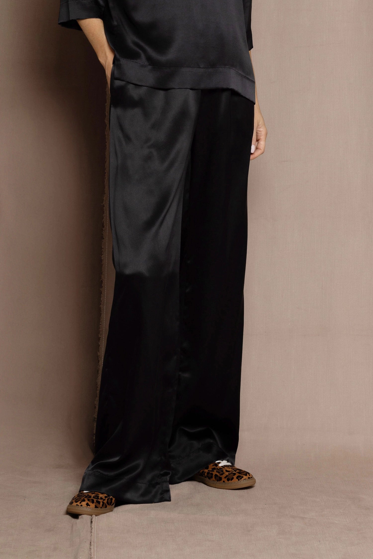 black silk trousers