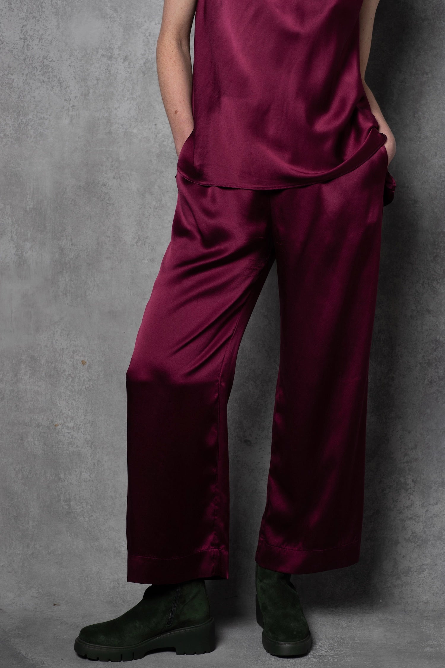 Luxury Silk Trouser Pants in maroon