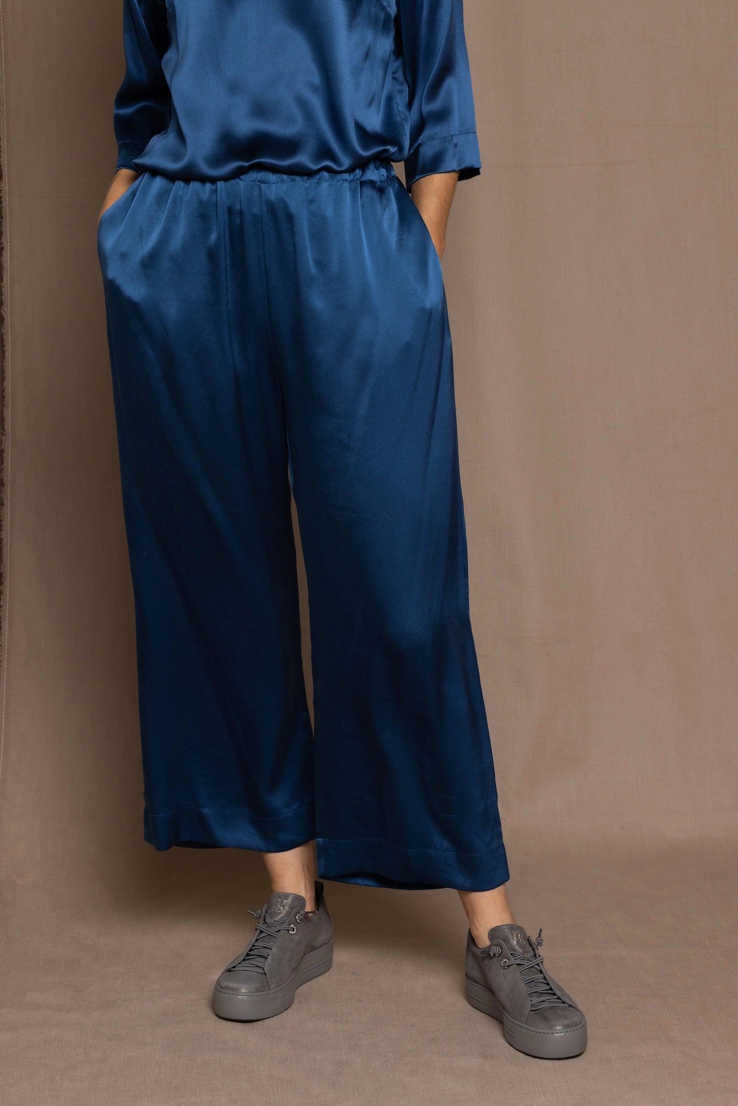 Pure 100% Silk Trousers in Teal Blue