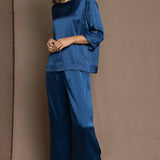 Pure 100% Silk Trousers in Teal Blue