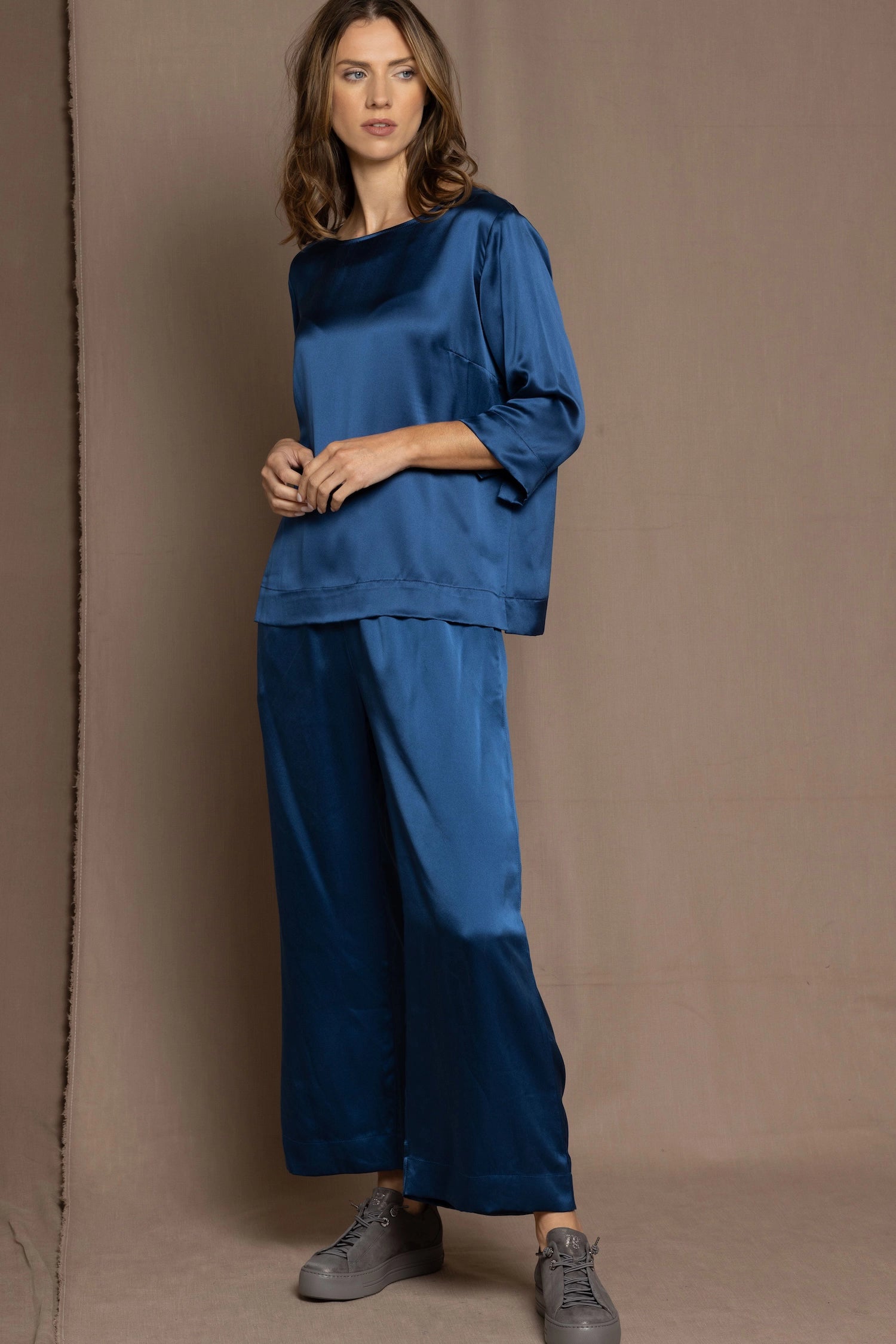 Pure 100% Silk Trousers in Teal Blue