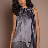 Síoda Gather Silk Halter Top | Pewter