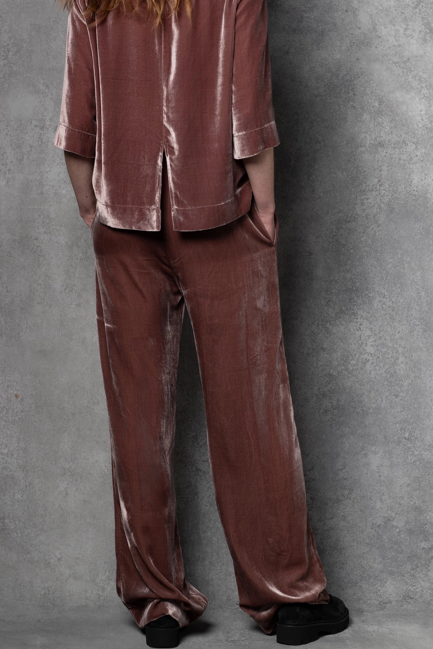 Luxury Silk Velvet Trousers in Dusty Pink