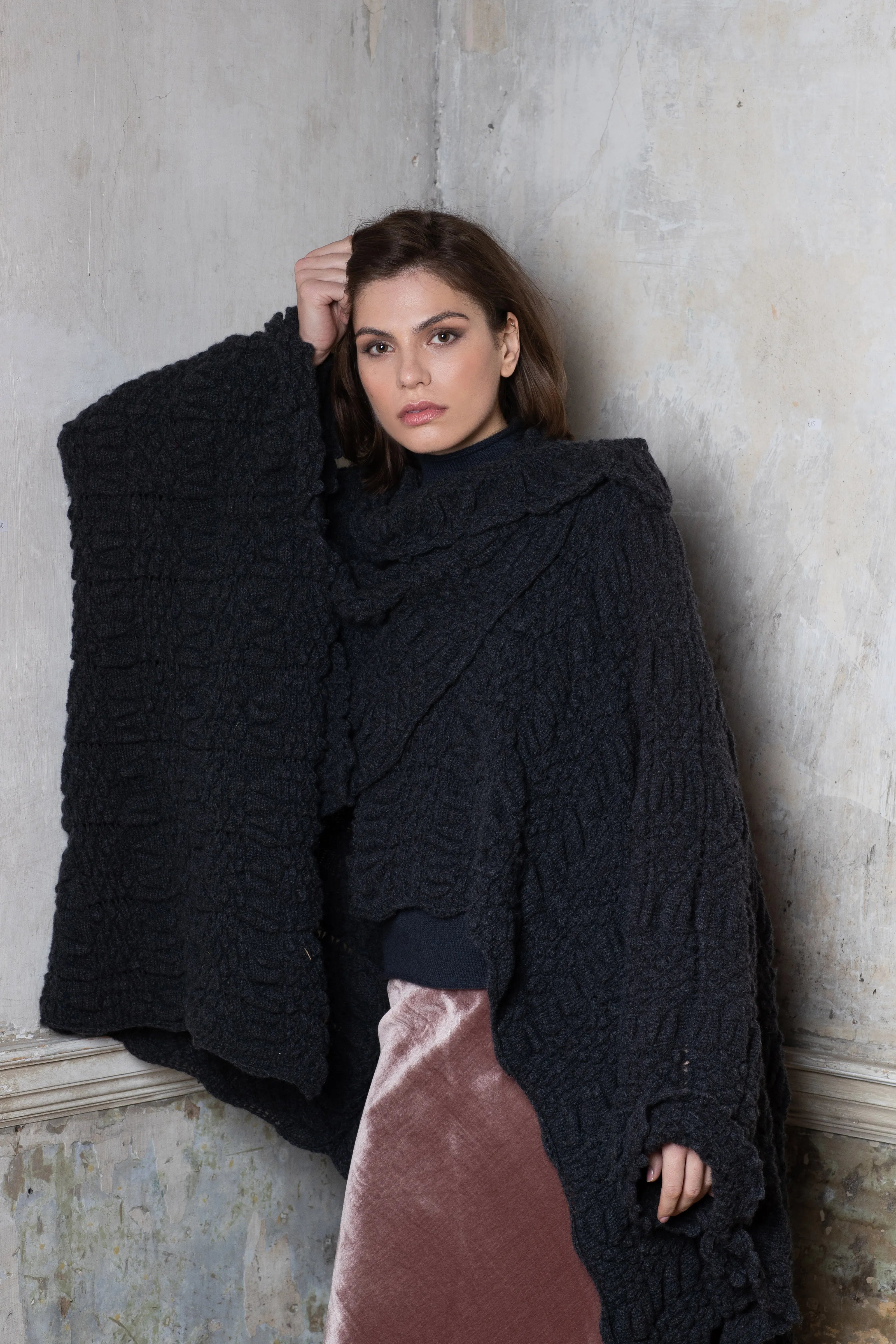 Aoibhness Cashmere Cape Poncho Charcoal Ireland