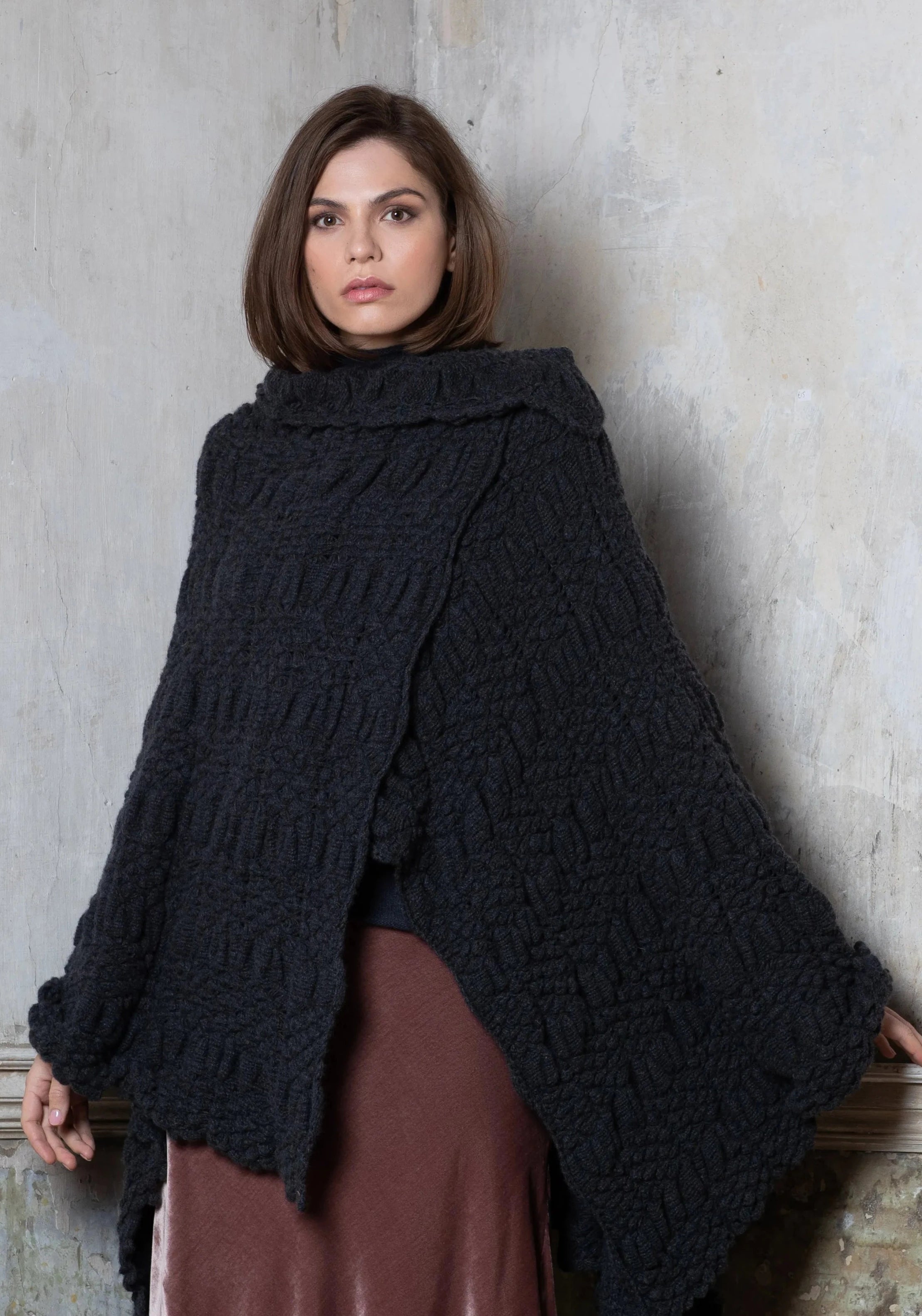 Aoibhness Cashmere Cape Poncho Charcoal Ireland